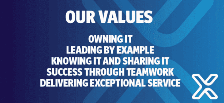 A blue background with the words " our values " written in white.